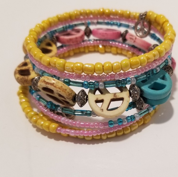 Peace Symbol Wire Wrap Bracelet Jasper - Picture 2 of 5